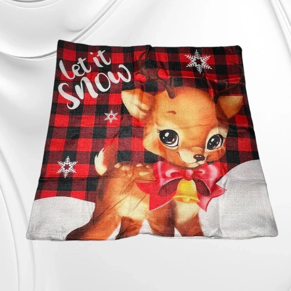 2/$12 💥🆕 Let it Snow Reindeer Christmas Sofa Bed Accent Pillow Cover | 1386
